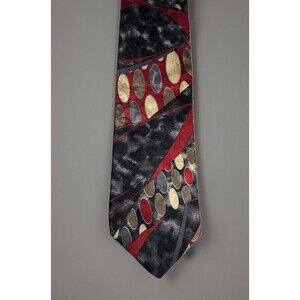 Zianetti Men's  Neck Tie Maroon & Black Abstract Italian Silk Neckwear 59 X 4